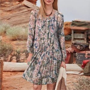 Sundance Province 100% Silk Sheer Rose Print Shift Dress Medium Romantic Boho